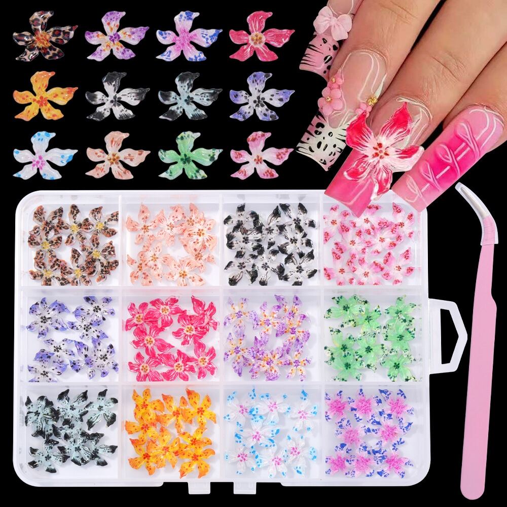 Hot Sale Mixed Color 96PCS 3D Spring Summer Flower Embossed Flower Nail Art Effect Nail Decoration Nail Art Charms
