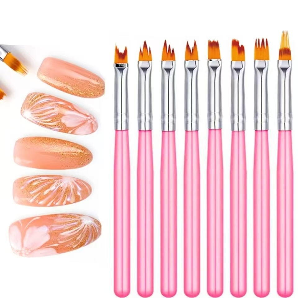 8pcs Nail Art Petal Brushes Set - Flower Design Painting Pens