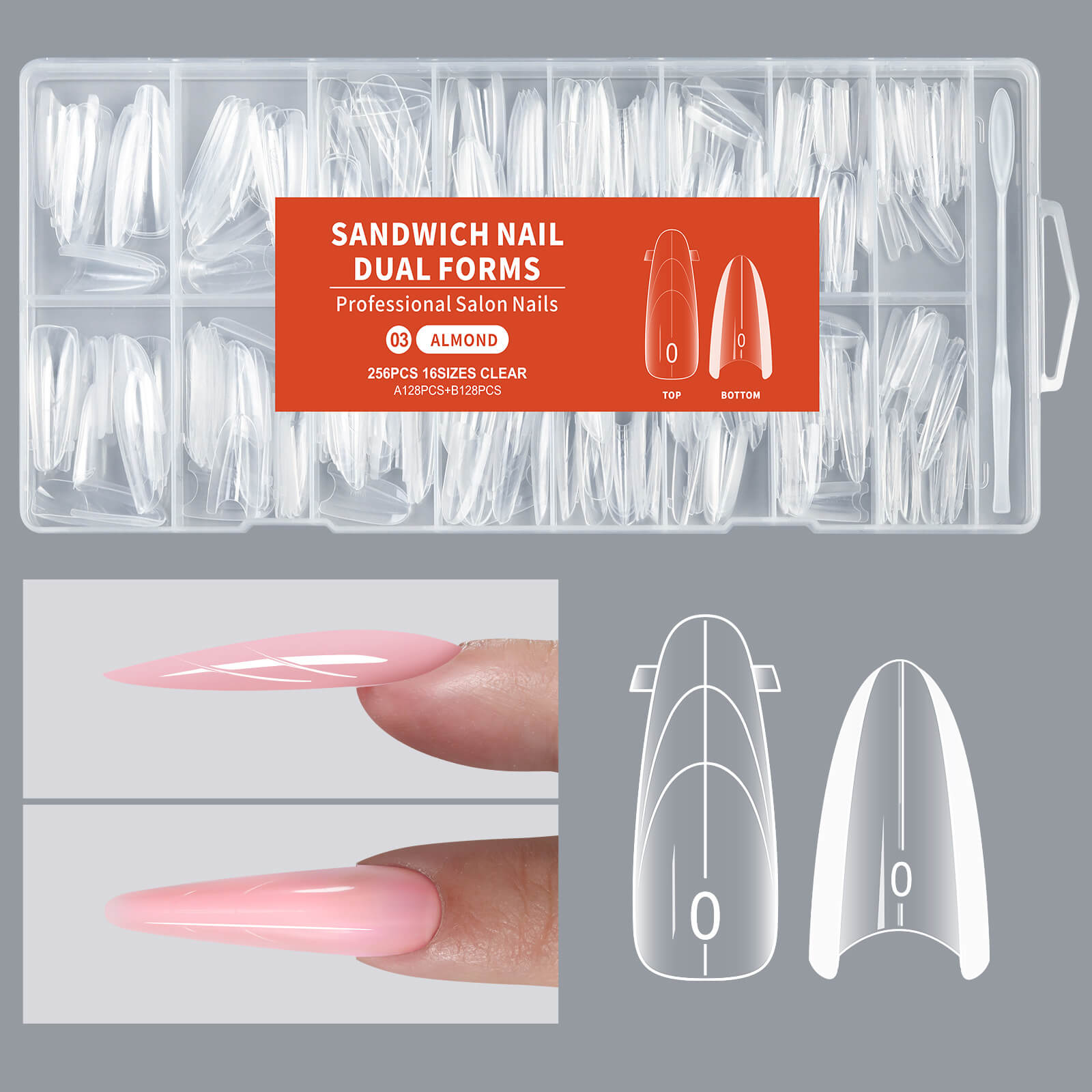 Sandwich Nail Dual Forms - 256pcs Dual-Sided Extension Molds